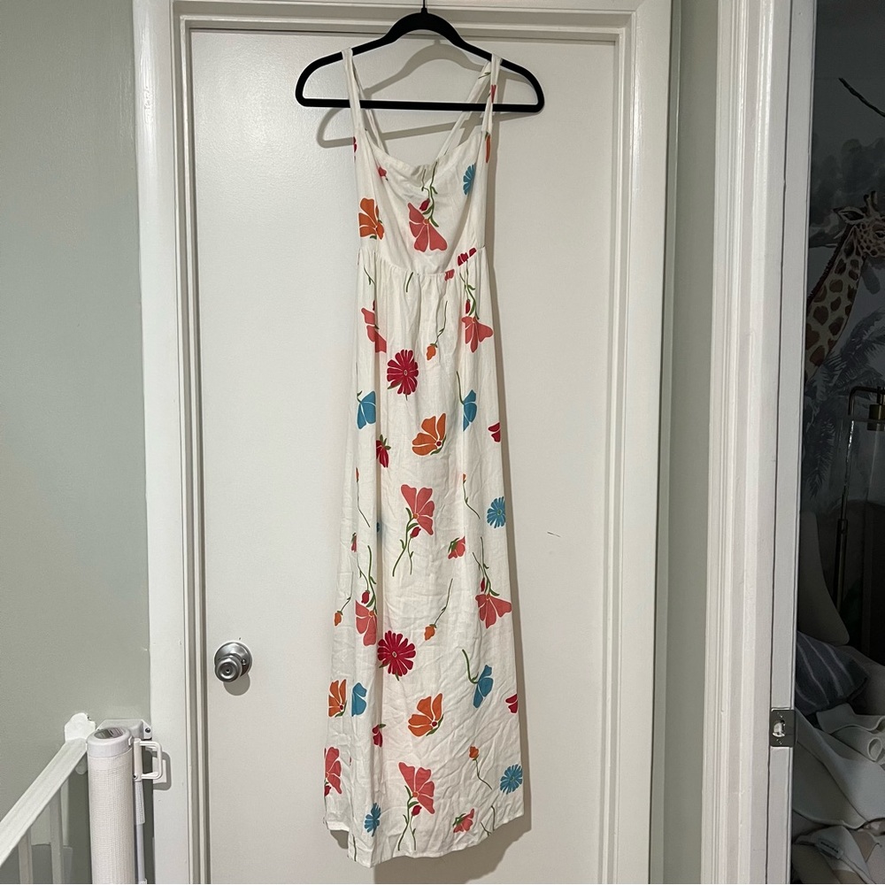 Petal & Pup White Maxi Dress with Red and Teal Floral Print - Picture 4 of 11